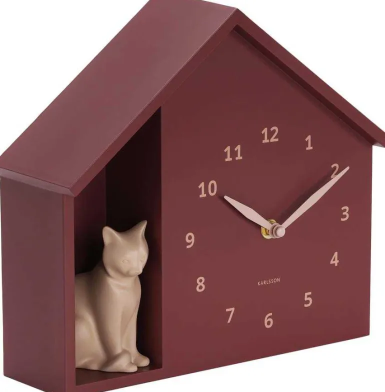 Horloge à poser Siting cat (Rouge bordeaux)