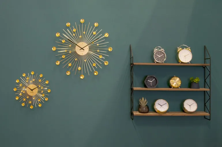 Horloge ronde en métal Sunburst 50 cm (Doré)