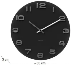 Horloge ronde vintage en verre 35 cm (Noir)