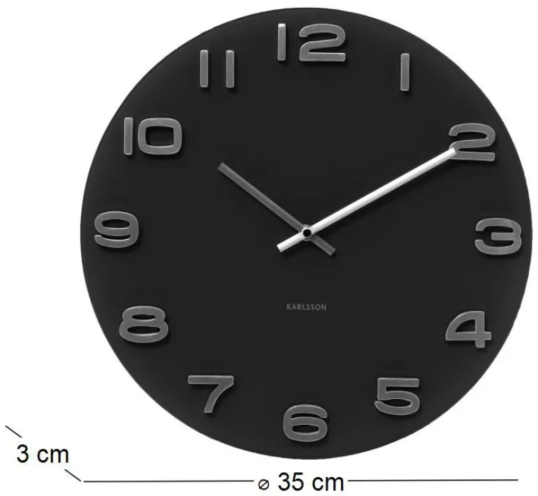 Horloge ronde vintage en verre 35 cm (Noir)