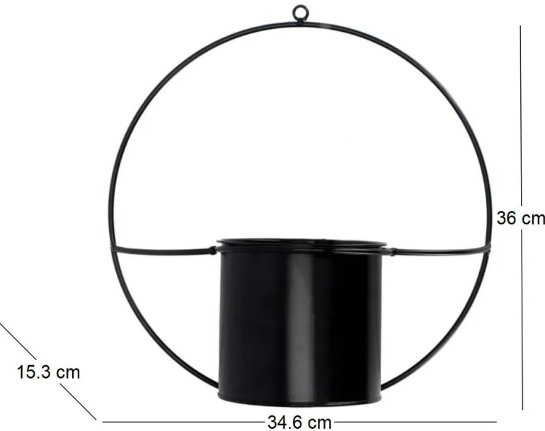 Jardinière déco ronde d'intérieur en métal noir (Fixation murale)