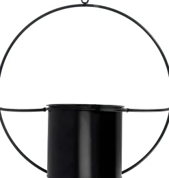 Jardinière déco ronde d'intérieur en métal noir (Fixation murale)