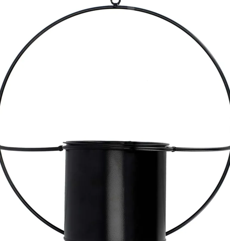 Jardinière déco ronde d'intérieur en métal noir (Fixation murale)