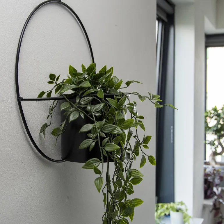 Jardinière déco ronde d'intérieur en métal noir (Fixation murale)