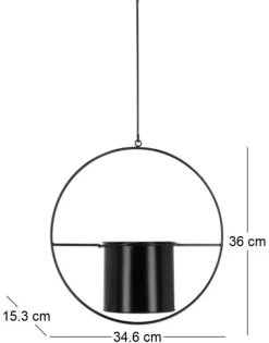 Jardinière déco ronde d'intérieur en métal noir (A suspendre)