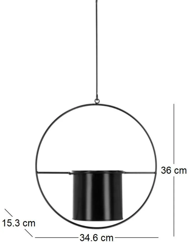 Jardinière déco ronde d'intérieur en métal noir (A suspendre)
