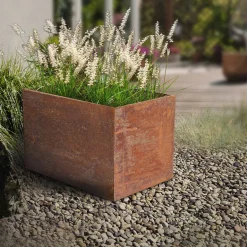 Jardinière en acier corten rouille (58 x 38 x 38 cm)