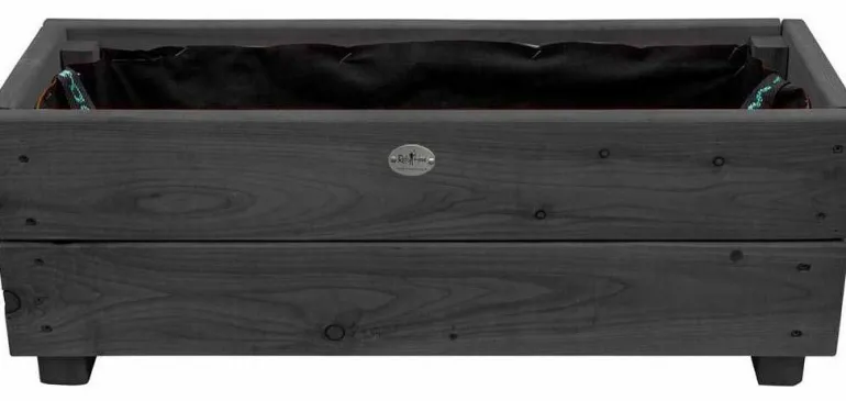 Jardinière en mélèze Moline 60 x 22 x 20 cm (Cérusé noir)