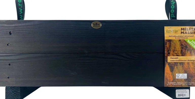 Jardinière en mélèze Moline 60 x 22 x 20 cm (Cérusé noir)