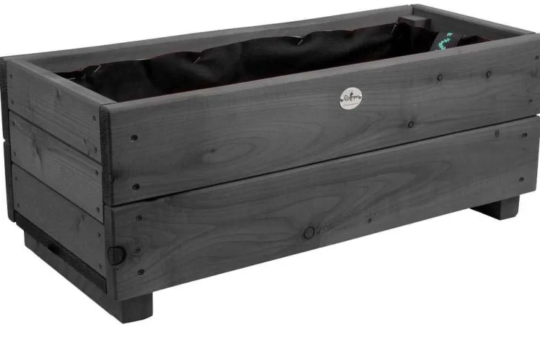 Jardinière en mélèze Moline 60 x 22 x 20 cm (Cérusé noir)