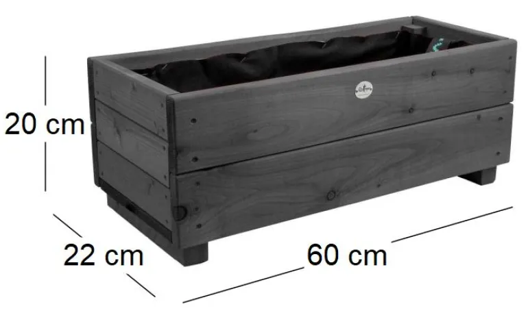 Jardinière en mélèze Moline 60 x 22 x 20 cm (Cérusé noir)