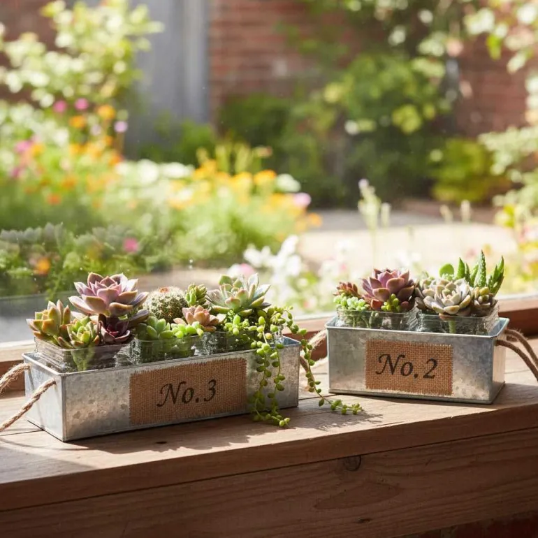 Jardinière en zinc avec pots en verre (34,5 cm)