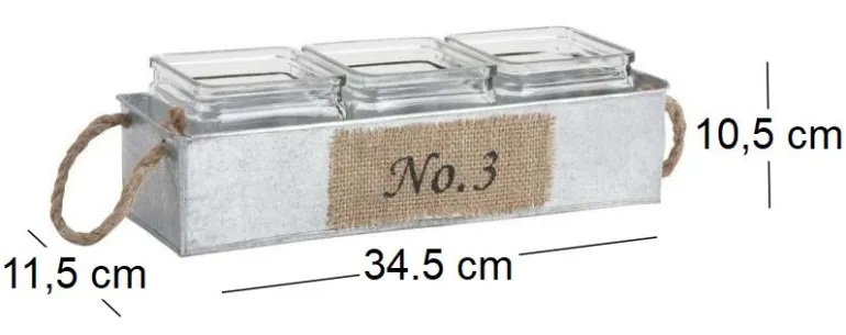 Jardinière en zinc avec pots en verre (34,5 cm)