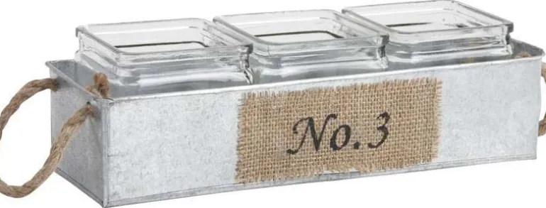 Jardinière en zinc avec pots en verre (34,5 cm)