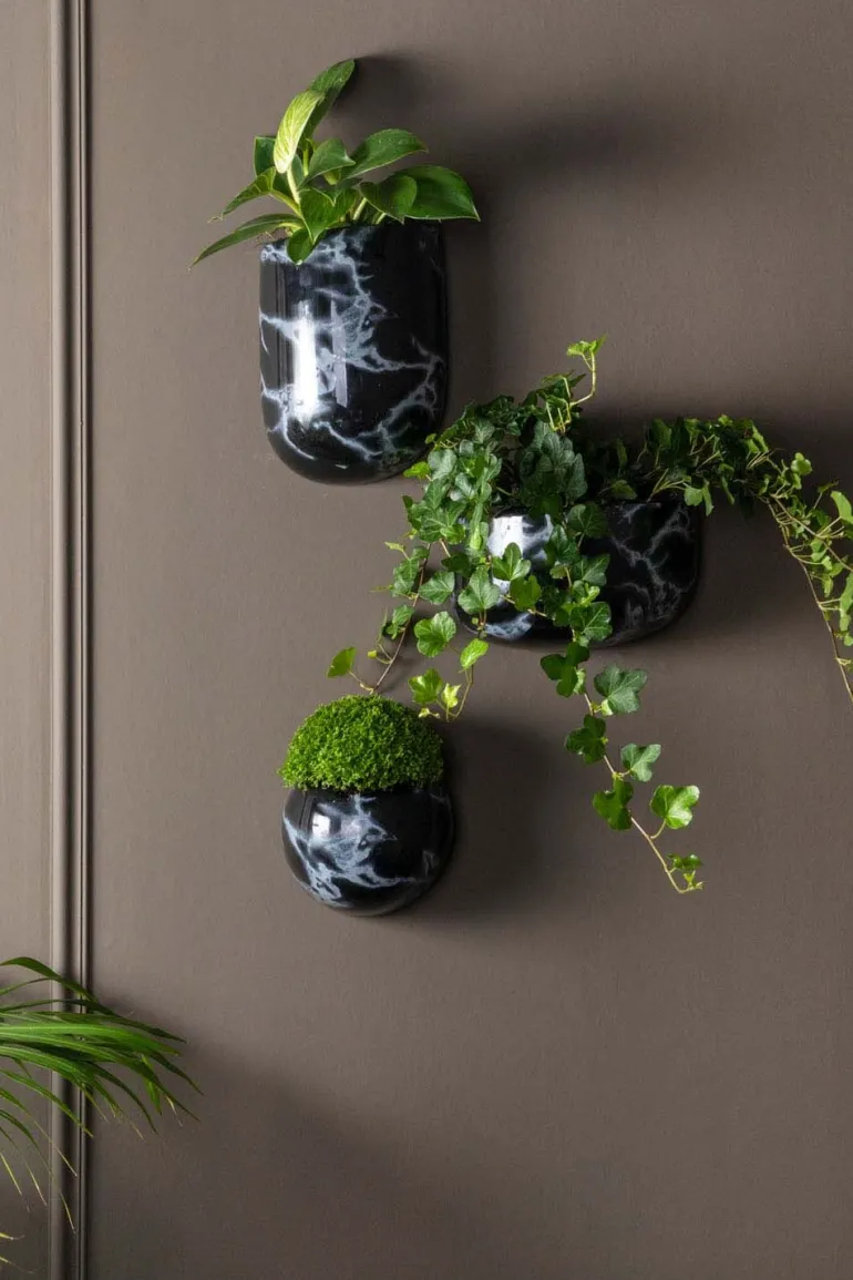 Jardinière murale en céramique marbrée 15 x 7 cm (Noir)