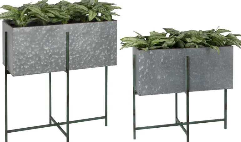 Jardinière sur pied en zinc intérieure extérieure (Lot de 2) (Rectangulaires - 22,3 / 33,3 litres)