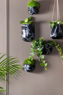 Jardinière suspendue en céramique marbrée 12 x 9.5 cm (Noir)