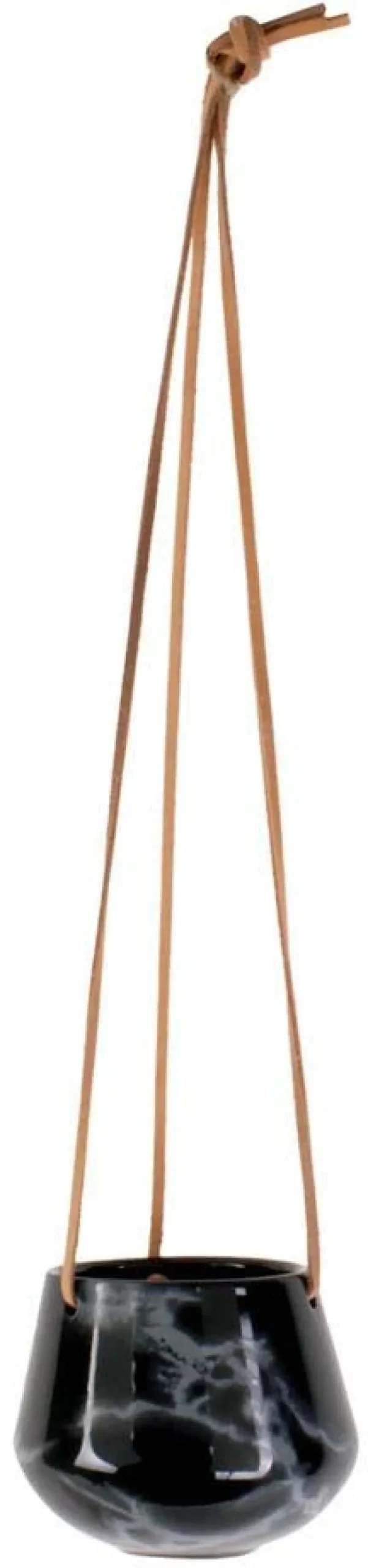 Jardinière suspendue en céramique marbrée 12 x 9.5 cm (Noir)