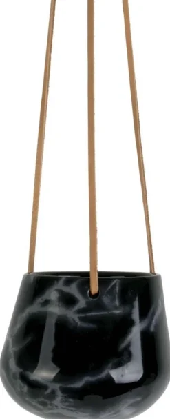 Jardinière suspendue en céramique marbrée 12 x 9.5 cm (Noir)