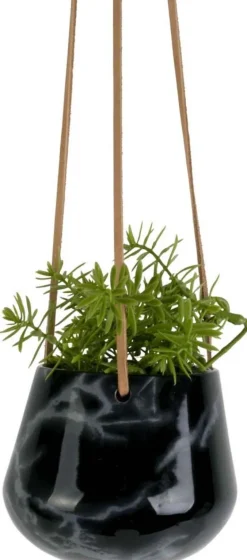 Jardinière suspendue en céramique marbrée 12 x 9.5 cm (Noir)
