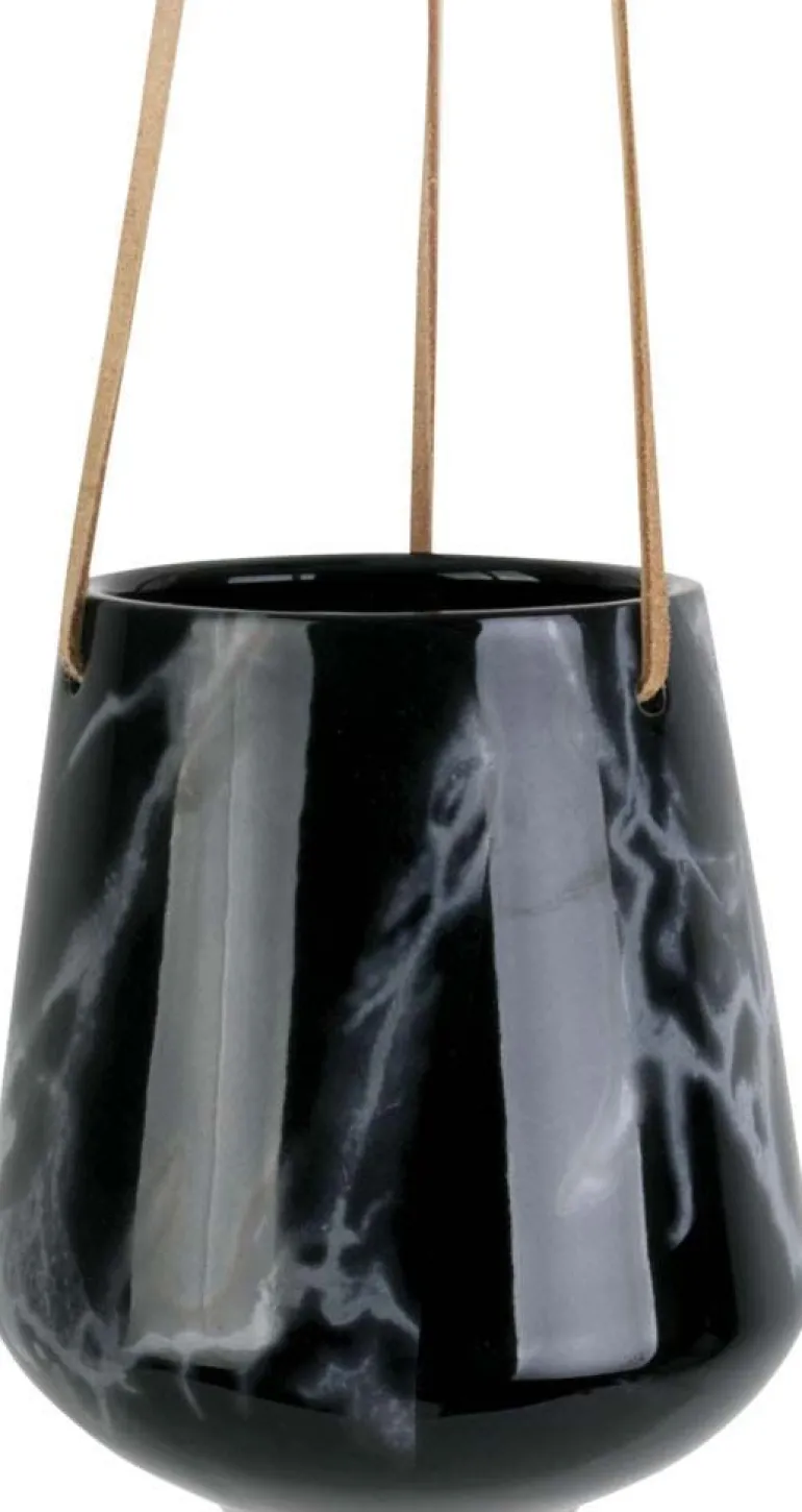 Jardinière suspendue en céramique marbrée 13.5 x 15 cm (Noir)