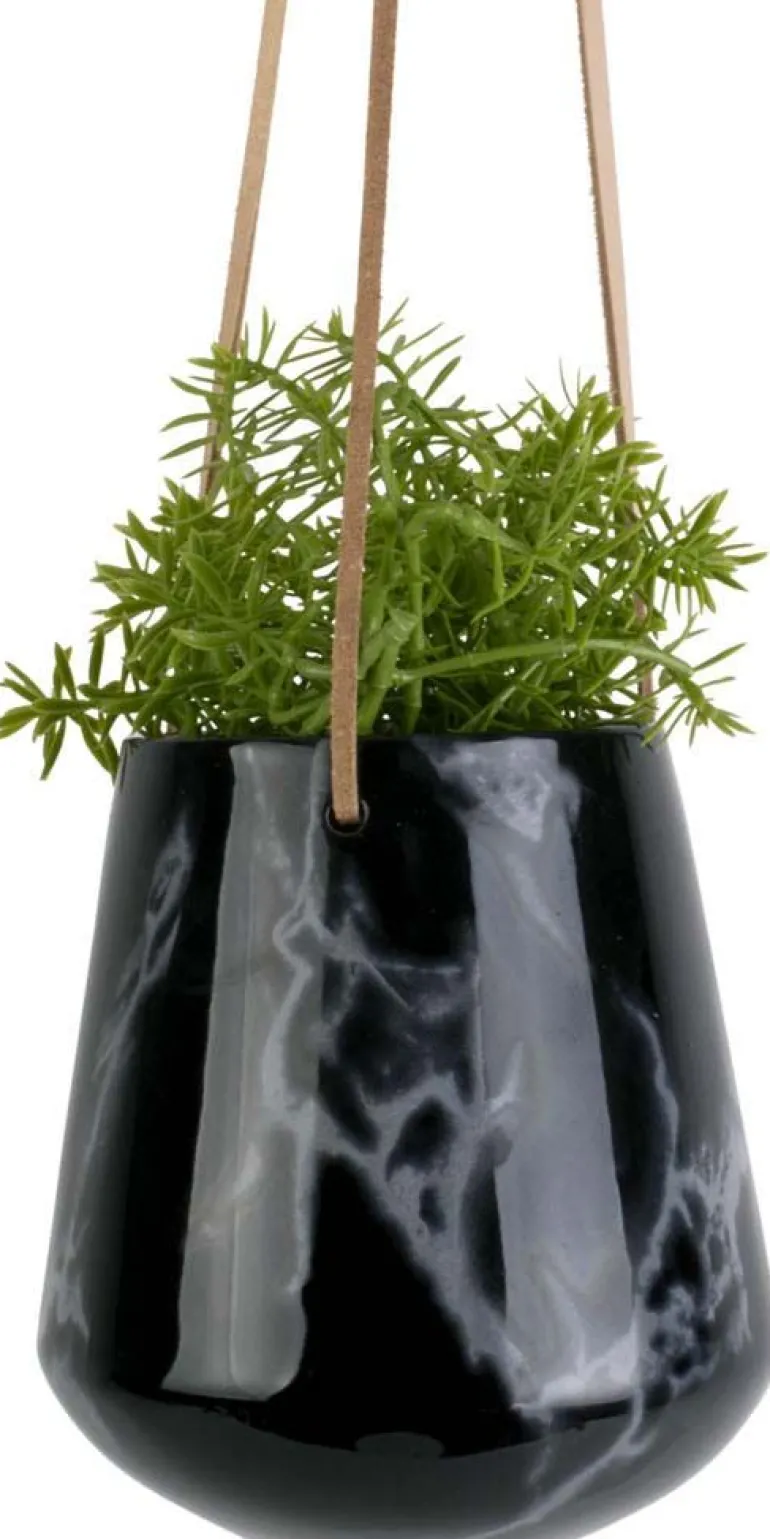 Jardinière suspendue en céramique marbrée 13.5 x 15 cm (Noir)
