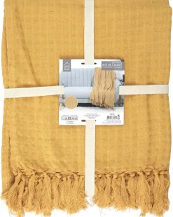 Jeté de canapé gaufré en coton 130 x 160 cm (Ocre)