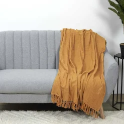 Jeté de canapé gaufré en coton 130 x 160 cm (Ocre)