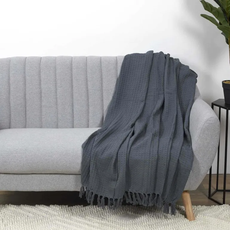 Jeté de canapé gaufré en coton 130 x 160 cm (Gris anthracite)