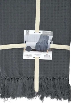 Jeté de canapé gaufré en coton 130 x 160 cm (Gris anthracite)