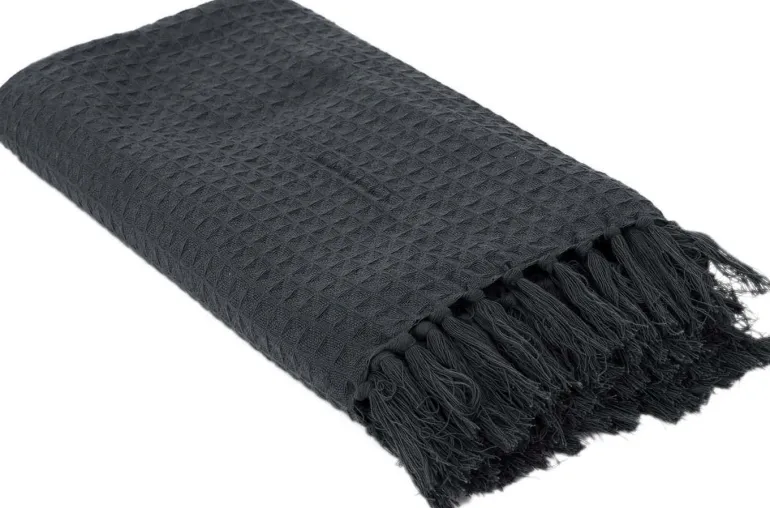 Jeté de canapé gaufré en coton 130 x 160 cm (Gris anthracite)
