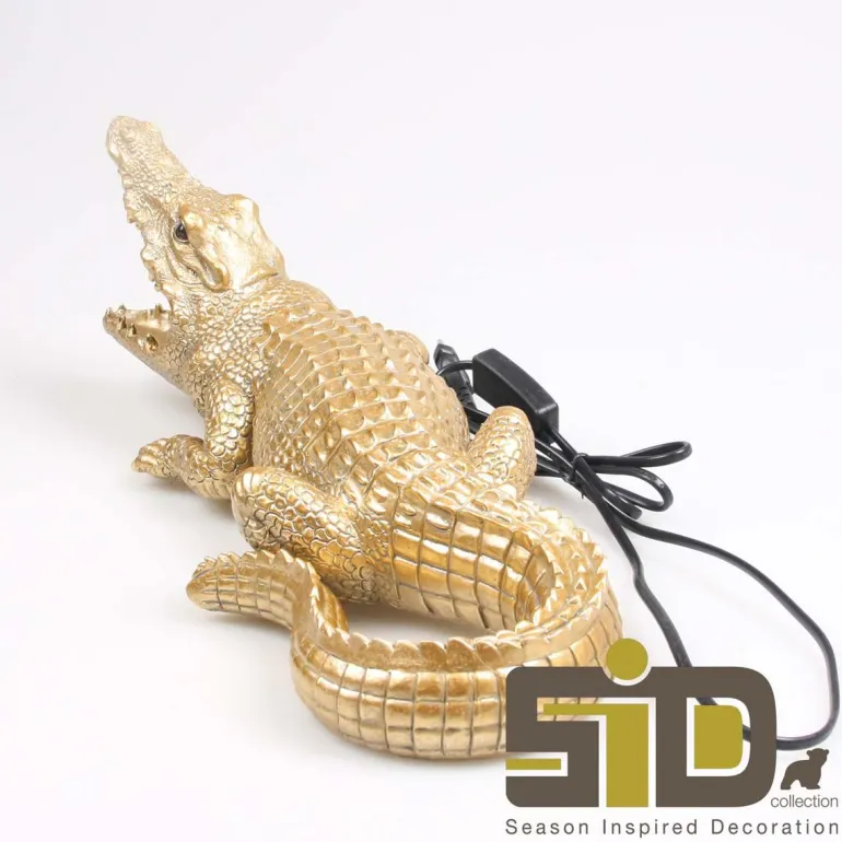 Lampe animal doré en résine (Crocodile)