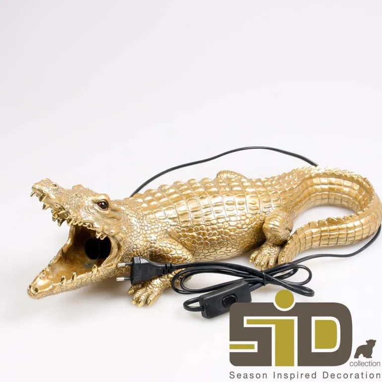 Lampe animal doré en résine (Crocodile)