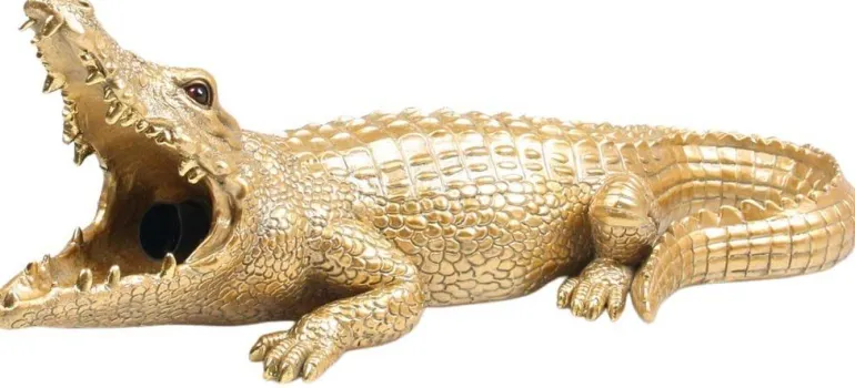 Lampe animal doré en résine (Crocodile)