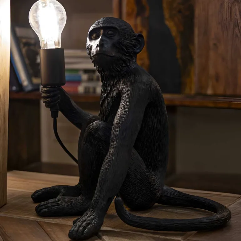 Lampe à poser en polyrésine Monkey 33 x 33 x 32 cm (Noir)