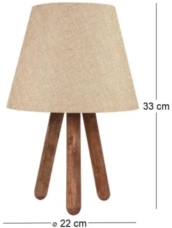 Lampe à poser trepieds bois et tissu Carla (Hêtre et crème)