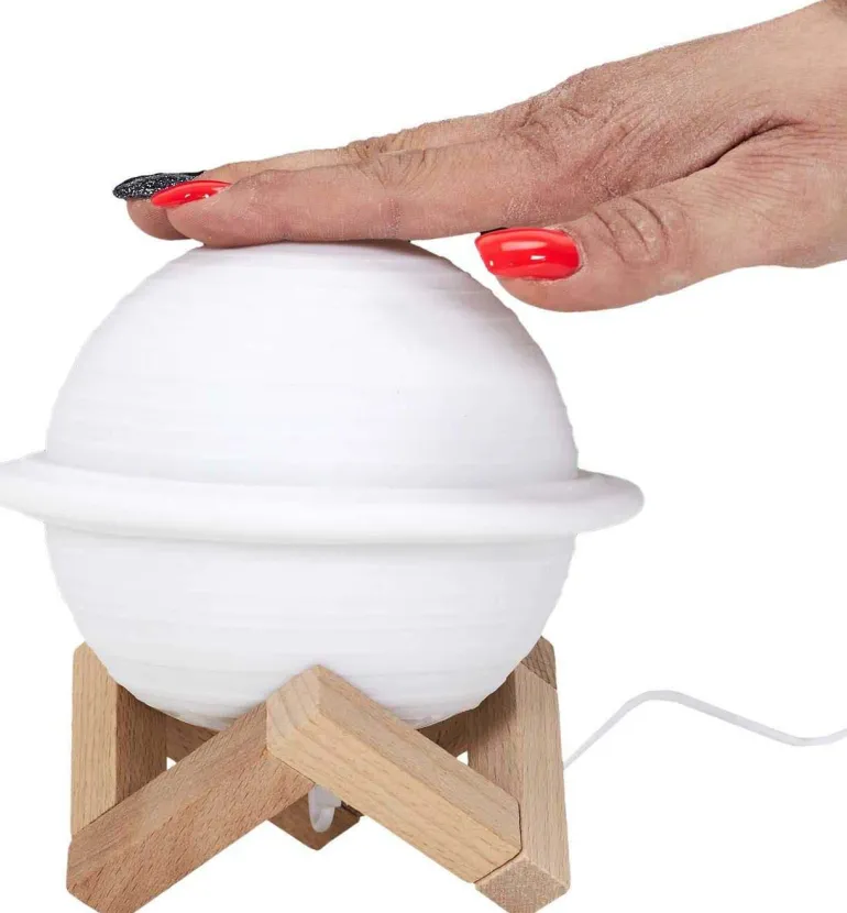 Lampe ronde avec support en bois Saturne