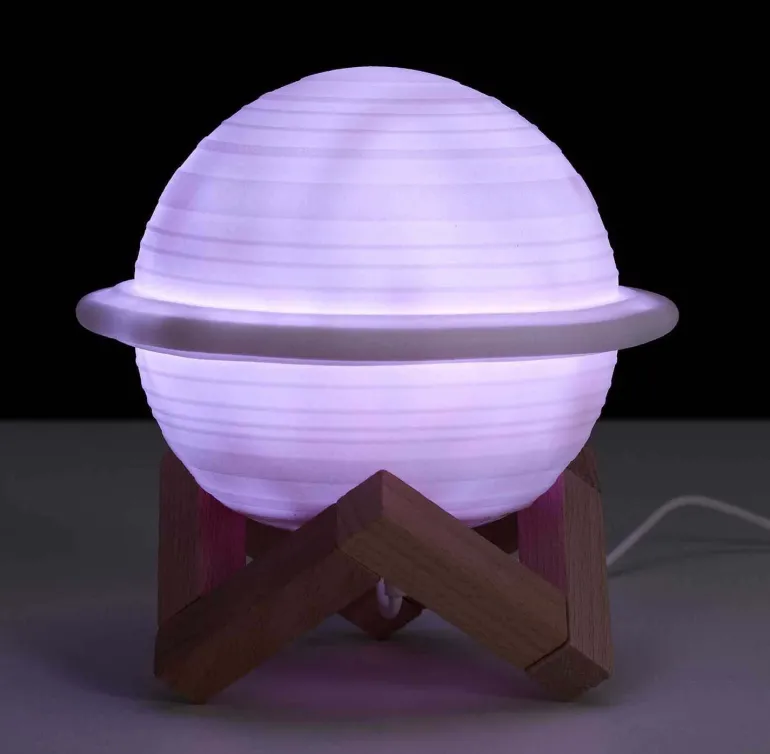 Lampe ronde avec support en bois Saturne
