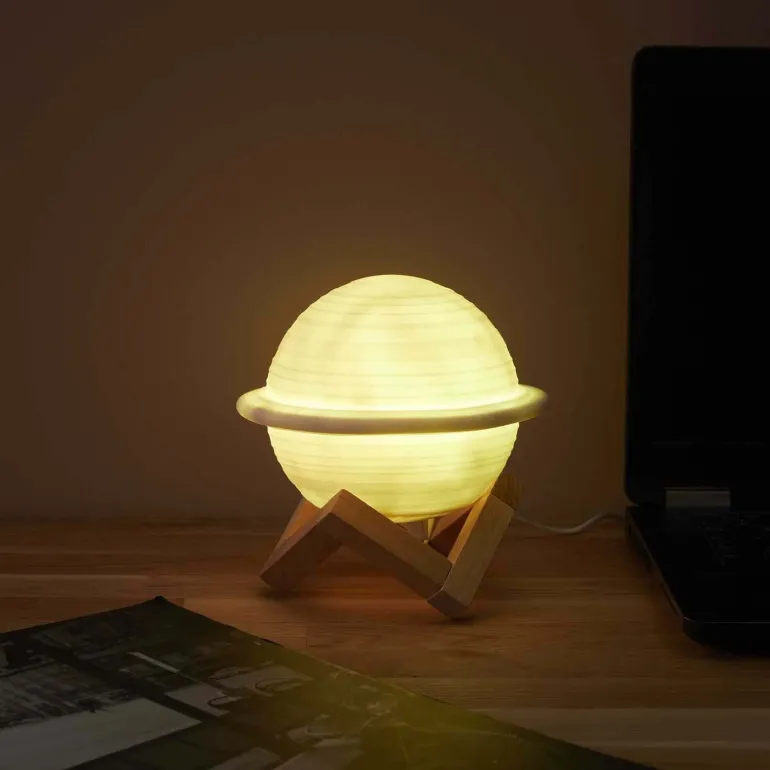 Lampe ronde avec support en bois Saturne