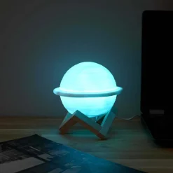 Lampe ronde avec support en bois Saturne