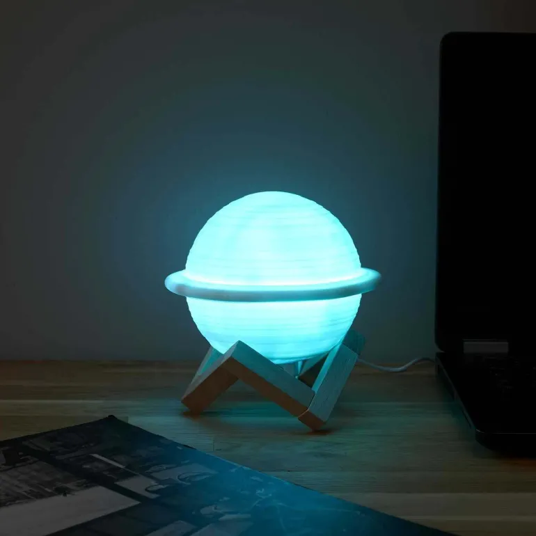 Lampe ronde avec support en bois Saturne