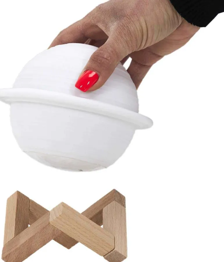 Lampe ronde avec support en bois Saturne