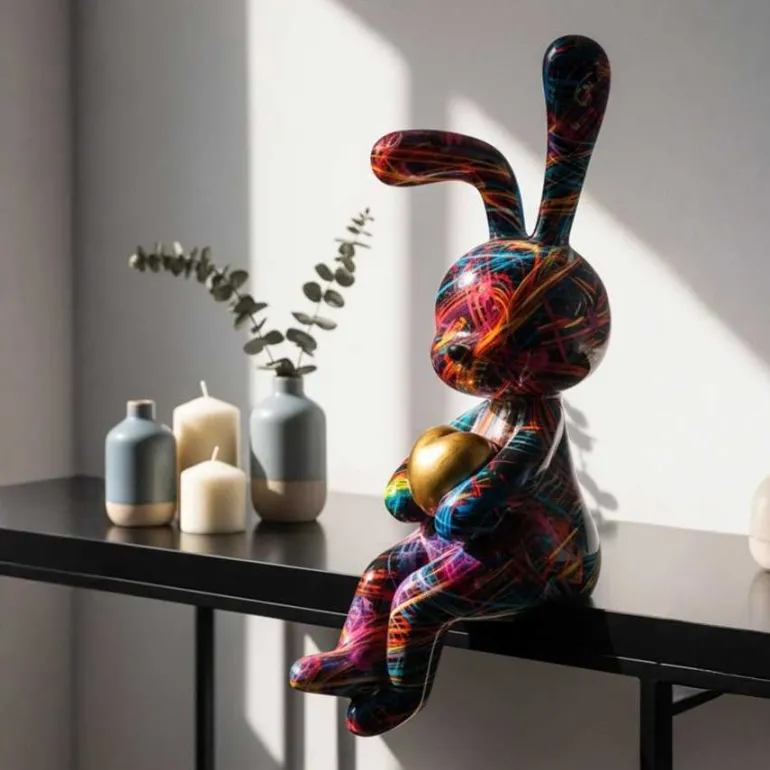 Lapin décoratif en polyrésine Psyco (Modèle 1)