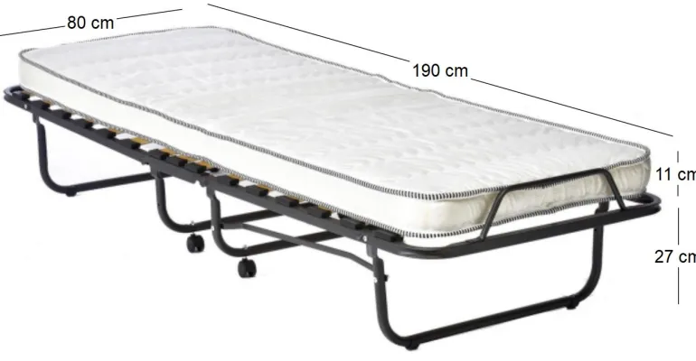 Lit pliant avec matelas 80 x 190 cm