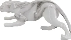 Léopard en résine effet marbre blanc