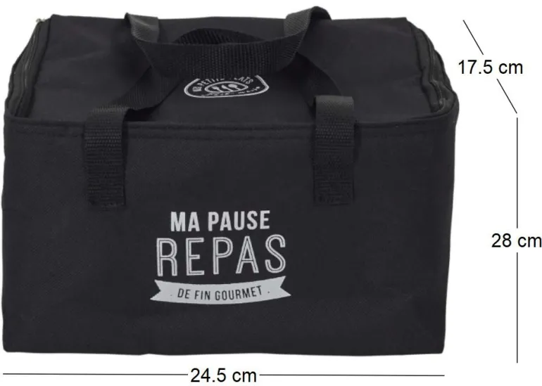 Lunch bag fraicheur 2.6 litres (noir inscription "ma pause repas")
