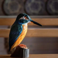Martin pêcheur en bois sculpté à la main 11.7 x 5.1 x 12 cm