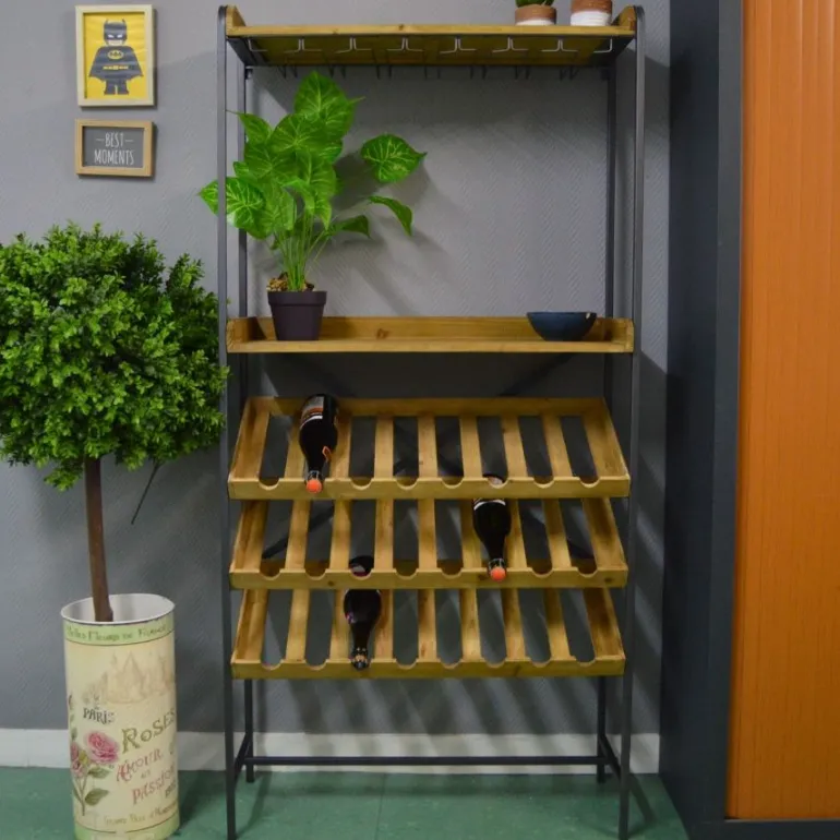 Meuble à vin en bois et métal 84 x 30 x 170 cm