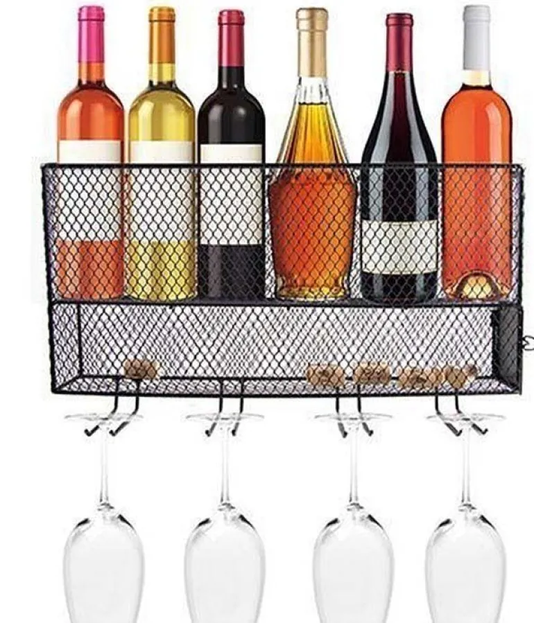 Mini bar à vin à suspendre en métal ajouré