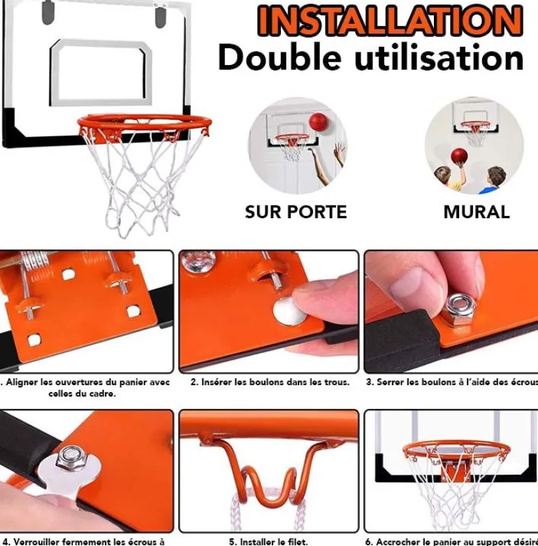 Mini panier de basket avec accroches de porte